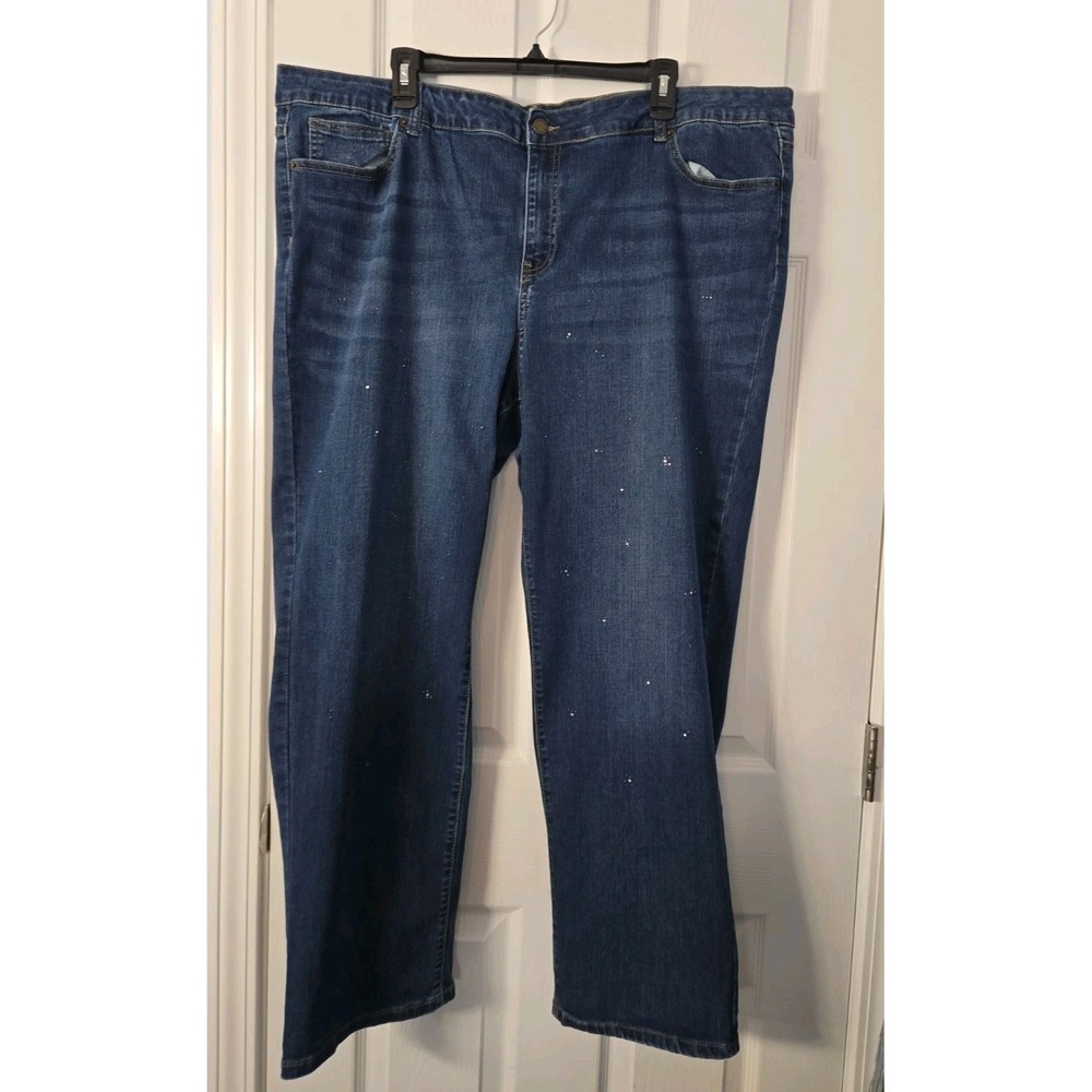 Westport Womans Plus Size Jeans Size 24W Straight Leg With Rinestone Designs